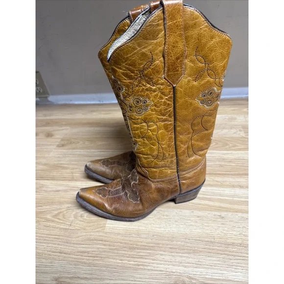 Circle G Brown Leather Embroidered Western Cowboy Boots Women's Size 10M - Picture 5 of 9